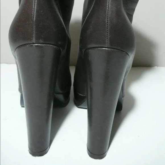 O L'AUTRE CHOSE Brown Leather Platform Heels Pull On Booties 37.5 - Picture 8 of 14